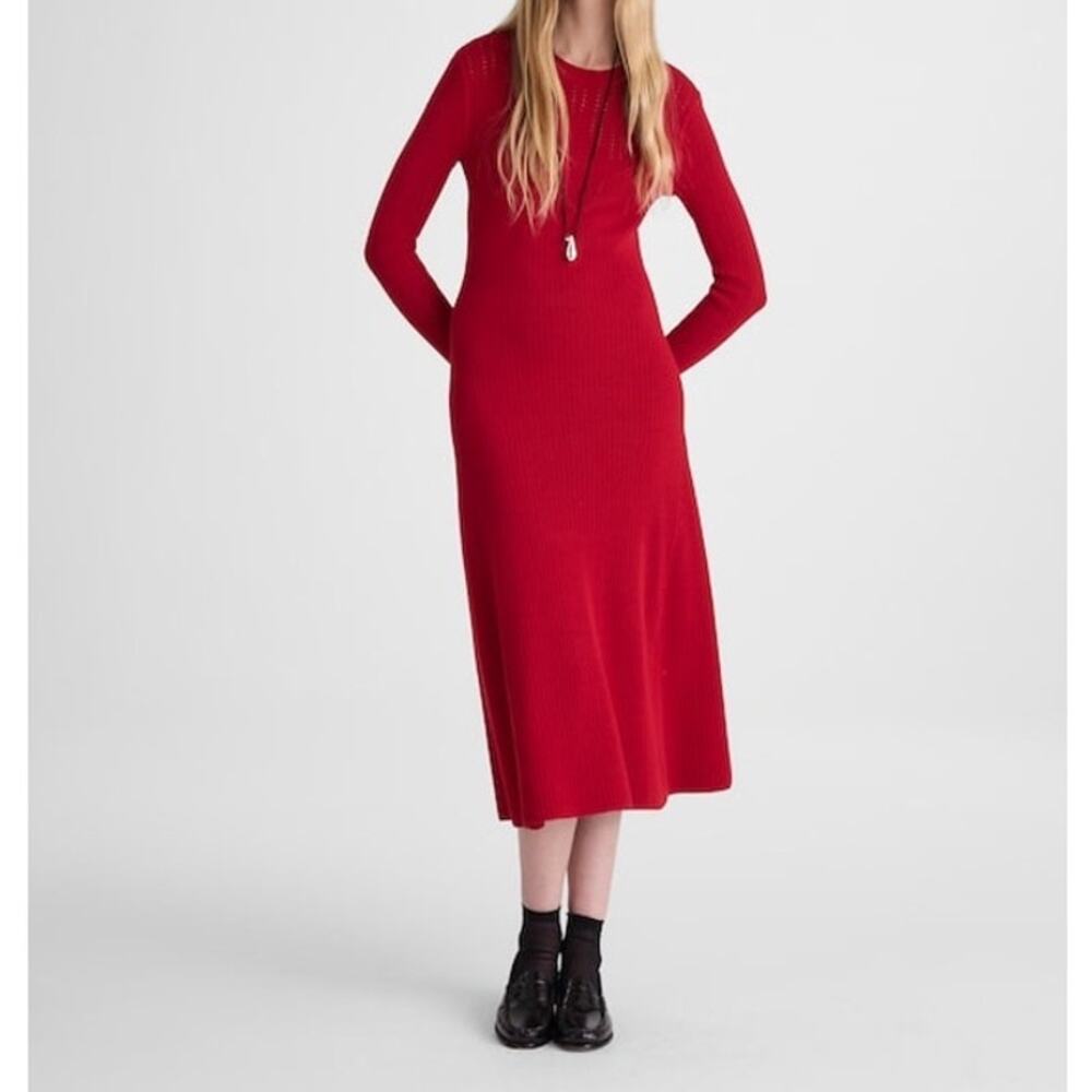 Madewell Signature Knit Crewneck Midi Dress Crimson Red Size Medium NWT